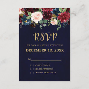 Bourgogne Rode Marine Bloemen Rustieke Boho RSVP Kaartje