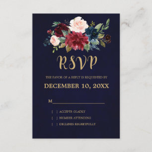 Bourgogne Rode Marine Bloemen Rustieke Boho RSVP Kaartje