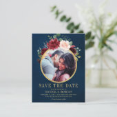 Bourgogne Rode Marine Bloemen Rustieke Boho Save t Aankondiging (Staand voorkant)