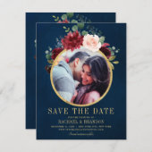 Bourgogne Rode Marine Bloemen Rustieke Boho Save t Aankondiging (Voorkant / Achterkant)