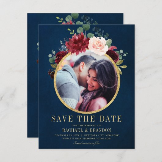 Bourgogne Rode Marine Bloemen Rustieke Boho Save t Aankondiging (Voorkant / Achterkant)