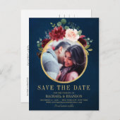 Bourgogne Rode Marine Bloemen Rustieke Boho Save t Aankondigingskaart (Voorkant / Achterkant)