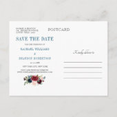 Bourgogne Rode Marine Bloemen Rustieke Boho Save t Aankondigingskaart (Achterkant)