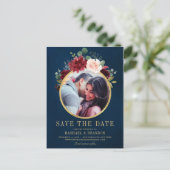 Bourgogne Rode Marine Bloemen Rustieke Boho Save t Aankondigingskaart (Staand voorkant)