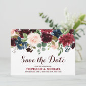 Bourgogne Rode Marine Bloemen Rustieke Boho Save t The Date (Staand voorkant)