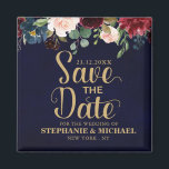 Bourgogne Rode Marine Bloemen Rustieke Boho Sve de Magneet<br><div class="desc">Waterverf Bourgogne Rode Marine Bloemen Rustieke Boho Bruiloft Bewaar de datummagneet met gouden tekst. Perfect voor een herfstbruiloft. Het ontwerp is voorzien van een prachtig boeket van bordeaux / Marsala, perzik, marinebloemen / rozen met bijpassende bladeren. Vind meer bijpassende design en variaties in mijn "blissweddingpaperie" winkel. En voel je vrij...</div>