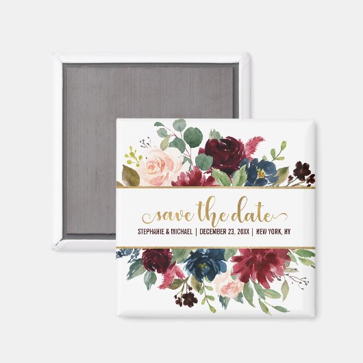 Bourgogne Rode Marine Bloemen Rustieke Boho Sve de Magneet (Voorkant / Achterkant)