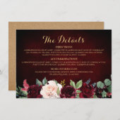 Bourgogne Rode Marine Bloemen Rustieke Bruiloft De Informatiekaartje (Voorkant / Achterkant)