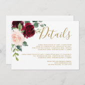 Bourgogne Rode Marine Bloemen Rustieke Bruiloft De Informatiekaartje (Voorkant / Achterkant)