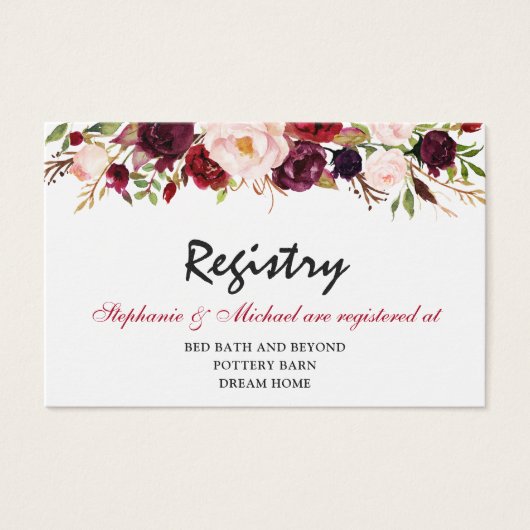 Bourgogne Rode Marine Bloemen Rustieke Bruiloft Re Visitekaartje (Voorkant)