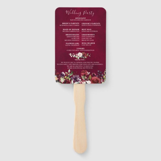 Bourgogne Rode Marine Bloemen Rustieke Huwelijkspr Handwaaier (Achterkant)