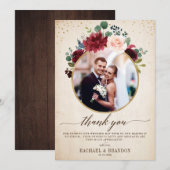 Bourgogne Rode Marine Floral Boho Trouwfoto Bedankkaart (Voorkant / Achterkant)