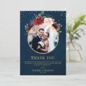 Bourgogne Rode Marine Floral Boho Trouwfoto Bedankkaart (Staand voorkant)