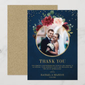 Bourgogne Rode Marine Floral Boho Trouwfoto Bedankkaart (Voorkant / Achterkant)