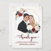 Bourgogne Rode Marine Floral Geometric Dank u Bedankkaart (Voorkant)