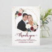 Bourgogne Rode Marine Floral Geometric Dank u Bedankkaart (Staand voorkant)