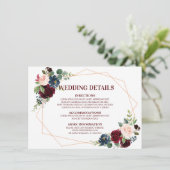 Bourgogne Rode Marine Floral Geometrische bruiloft Informatiekaartje (Staand voorkant)
