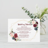 Bourgogne Rode Marine Floral Geometrische bruiloft Informatiekaartje (Staand voorkant)