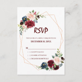 Bourgogne Rode Marine Floral Geometrische RSVP-kaa RSVP Kaartje