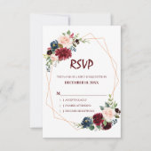 Bourgogne Rode Marine Floral Geometrische RSVP-kaa RSVP Kaartje (Voorkant)