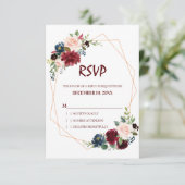 Bourgogne Rode Marine Floral Geometrische RSVP-kaa RSVP Kaartje (Staand voorkant)