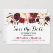 Bourgogne Rode Marsala Bloemen Boho Save the date (Voorkant)