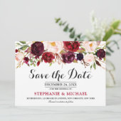 Bourgogne Rode Marsala Bloemen Boho Save the date (Staand voorkant)