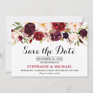 Bourgogne Rode Marsala Bloemen Boho Save the date