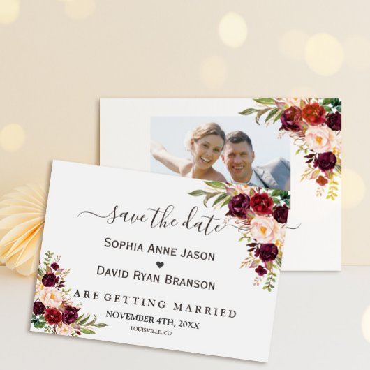 Bourgogne Rode Marsala Bloemen Goud Bruiloft Save The Date