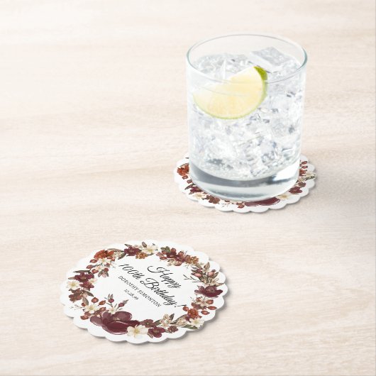 Bourgogne Rode Mauve Herfst Bloemen 100e Verjaarda Kartonnen Onderzetters (Insitu)