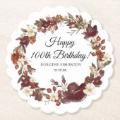 Bourgogne Rode Mauve Herfst Bloemen 100e Verjaarda Kartonnen Onderzetters (Voorkant)