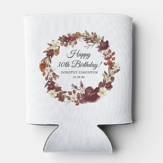 Bourgogne Rode Mauve Herfst Bloemen 30e Verjaardag Blikjeskoeler (Achterkant)