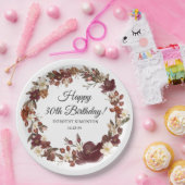 Bourgogne Rode Mauve Herfst Bloemen 30e Verjaardag Papieren Bordje (Feest)