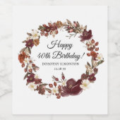 Bourgogne Rode Mauve Herfst Bloemen 40e Verjaardag Wijn Etiket (Enkel label)