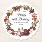 Bourgogne Rode Mauve Herfst Bloemen 90e Verjaardag Kartonnen Onderzetters (Voorkant)