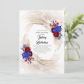 Bourgogne Rode Navy Blauw Pampas Grass Baby shower Kaart (Staand voorkant)