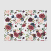 Bourgogne Rode Navy Blauwe Waterverf Bloemen Tissuepapier (Voorkant)