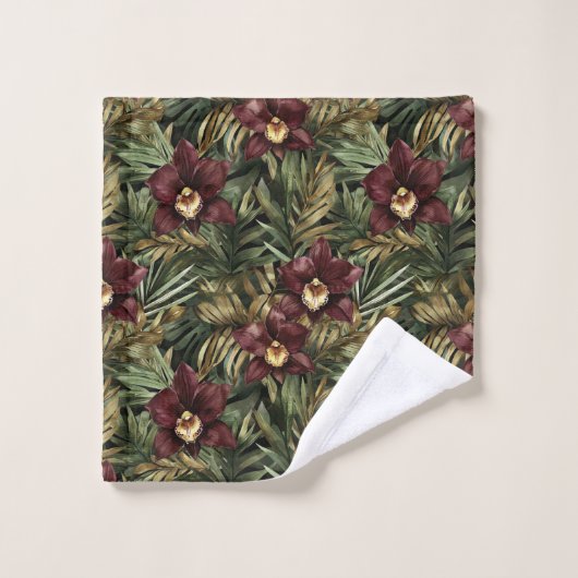 Bourgogne Rode Orchidee Floral Tropical Bad Handdoek (Wasdoekje)