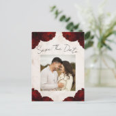 Bourgogne Rode Pioen Bloemen  Save the Date Aankondigingskaart (Staand voorkant)