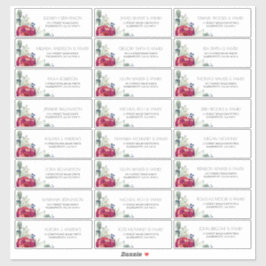 Bourgogne Rode Pioen Navy Gastennamen Adresetikett Sticker