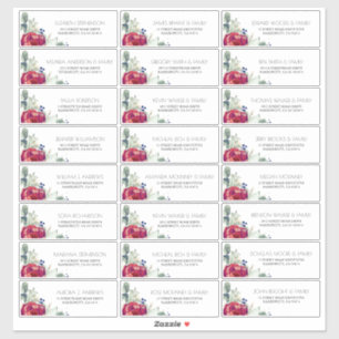 Bourgogne Rode Pioen Navy Gastennamen Adresetikett Sticker