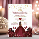 Bourgogne Rode Quinceañera 15 Anos Bloemen Goud Kaart