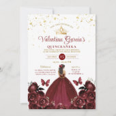 Bourgogne Rode Quinceañera 15 Anos Bloemen Goud Kaart (Voorkant)