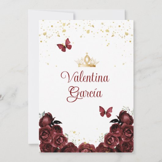 Bourgogne Rode Quinceañera 15 Anos Bloemen Goud Kaart (Achterkant)