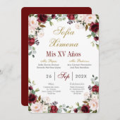 Bourgogne Rode Quinceanera Kaart (Voorkant / Achterkant)