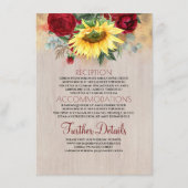 Bourgogne Rode Roos en Zonnebloem Bruiloft Details Informatiekaartje (Voorkant)