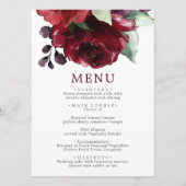 Bourgogne Rode Rose Bloemen Bruiloft Menu (Voorkant)