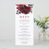 Bourgogne Rode Rose Bloemen Bruiloft Menu (Staand voorkant)