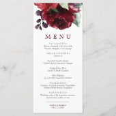 Bourgogne Rode Rose Bloemen Bruiloft Menu (Voorkant)
