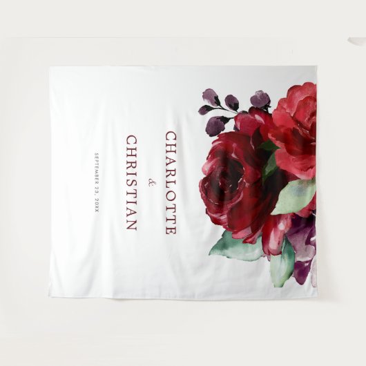 Bourgogne Rode Rose Bloemen Trouwwandtapijt Wandkleed (Voorkant (horizontaal))